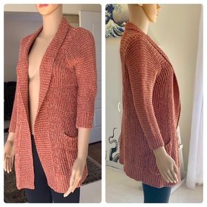 Lucky Open Cardigan, marled knit orange/off white